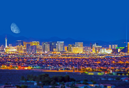 SEMA Show hotels Las Vegas skyline at night