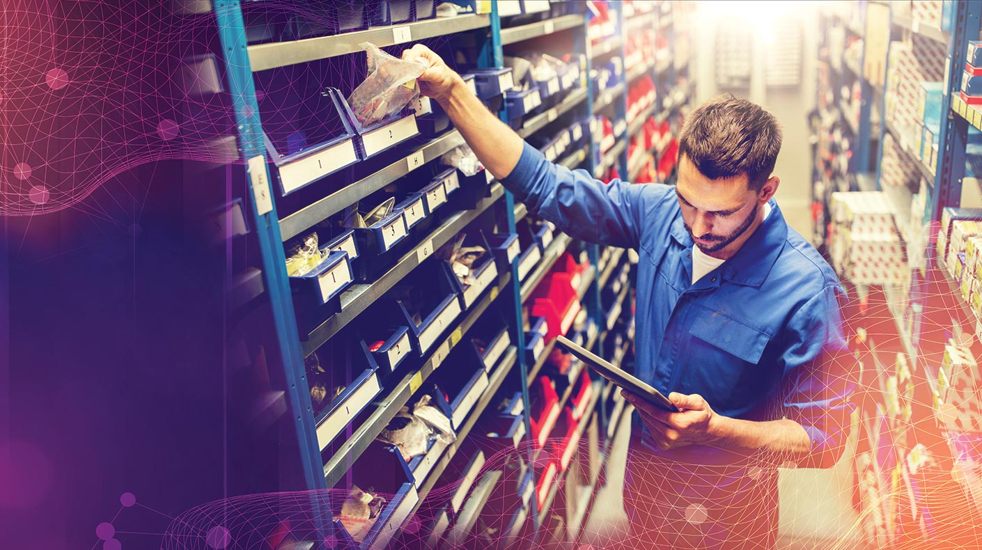 Man fulfilling an order by pulling stock from a shelf