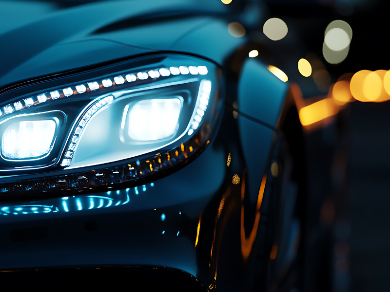 Car headlight illuminated