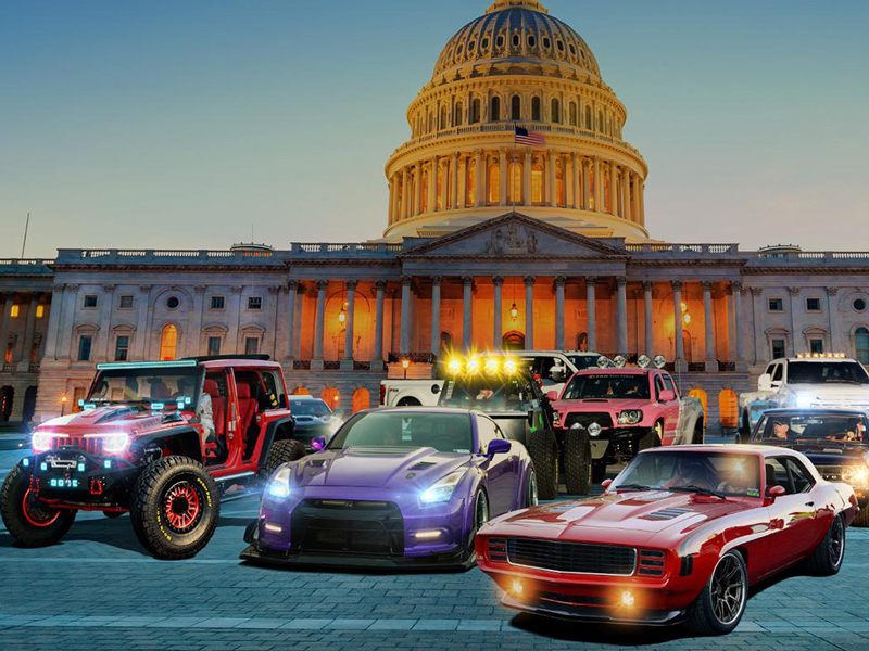 SEMA Washington DC Rally 2026 graphic of vehicles outside of the US Capitol
