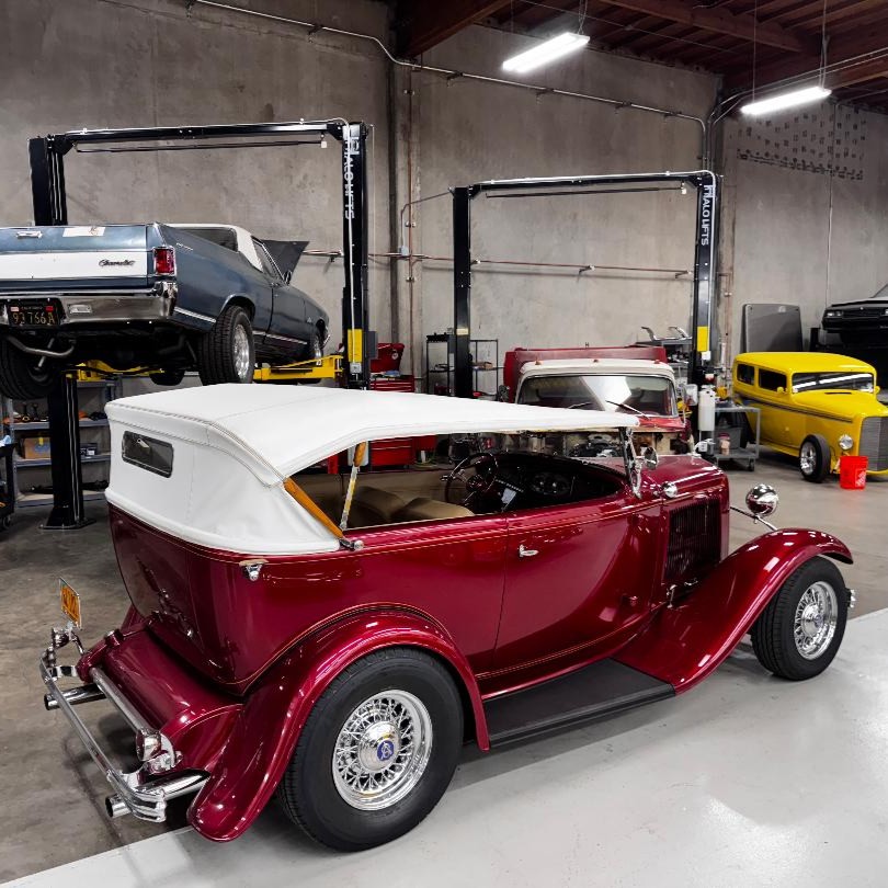 Candy apple red convertible hot rod