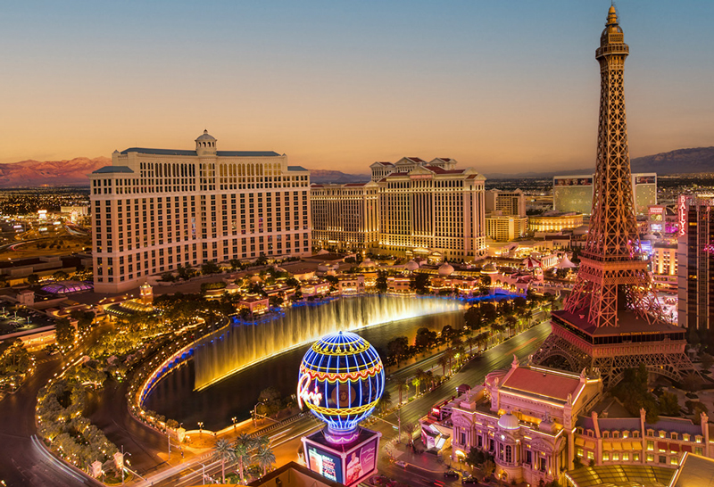 An aerial view of Las Vegas strip hotels.