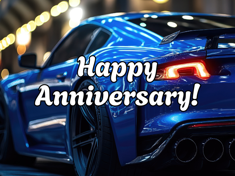 Mustang with the words Happy Anniversary overlaid