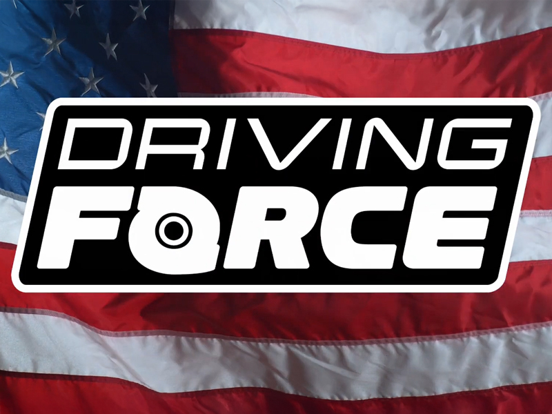 Driving Force Action logo on a flag background
