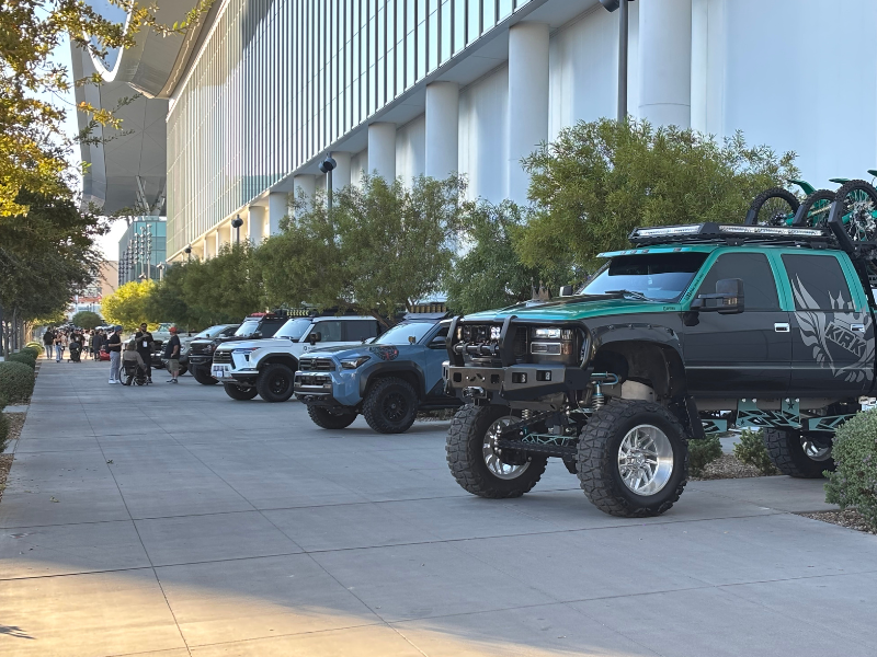 Trucks lined up outside SEMA Show hall