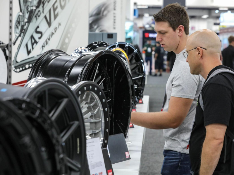 Attendees check out a wheel display