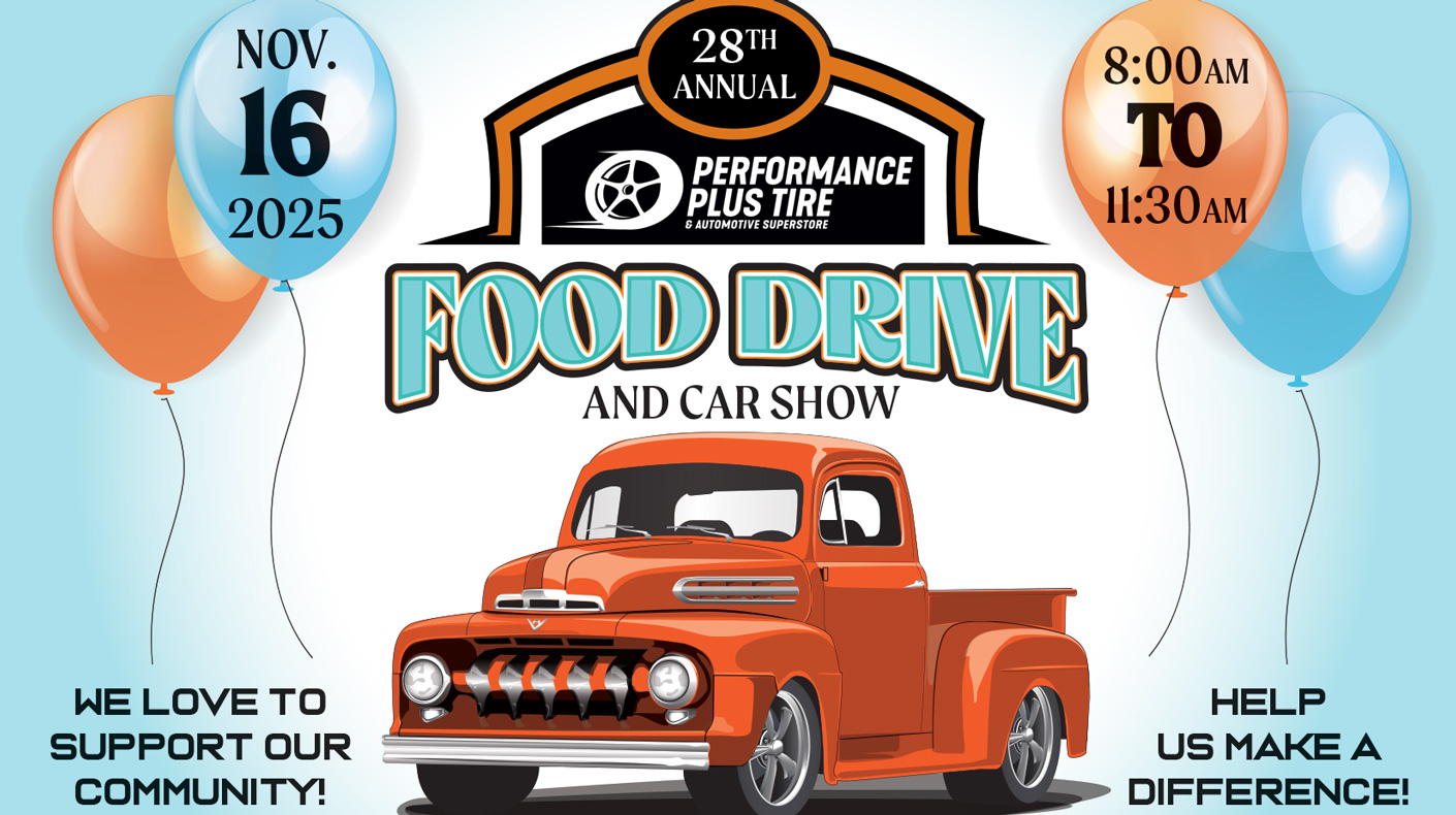 Performance Plus Tire food drive flyer