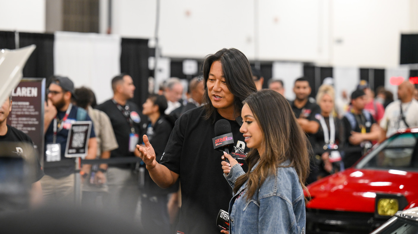 Crowds and demos at 2025 SEMA Show. Sung Kang and SEMA Live