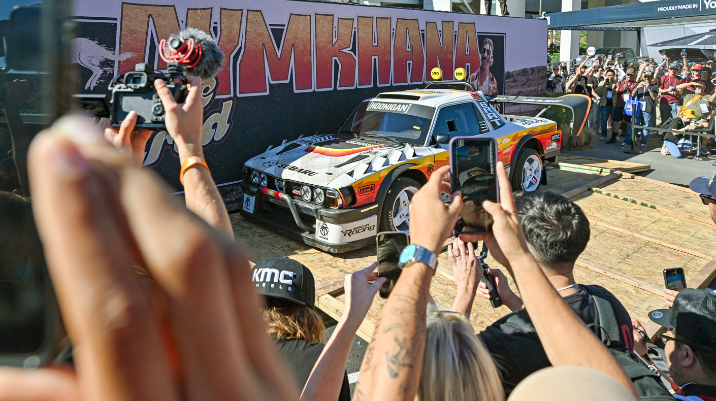 An image of the Hoonigan Gymkhana reveal at the SEMA Show.