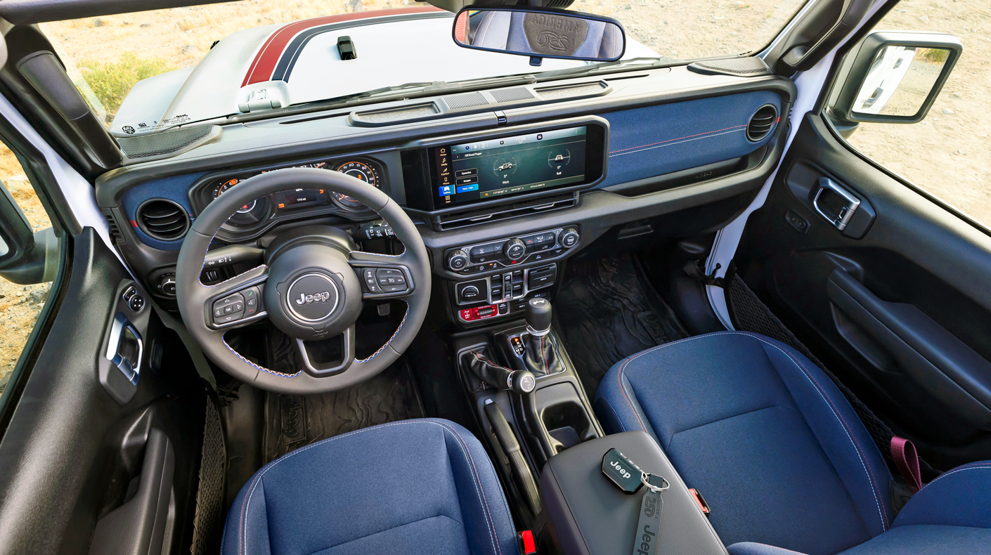 An image of the interior of the Jeep Wrangler America250 edition.