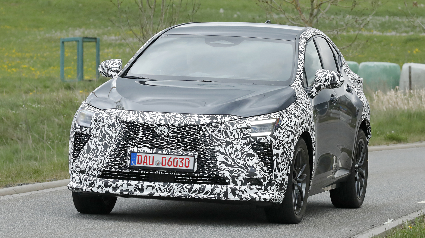 An image of the front of a camouflaged Lexus RX.