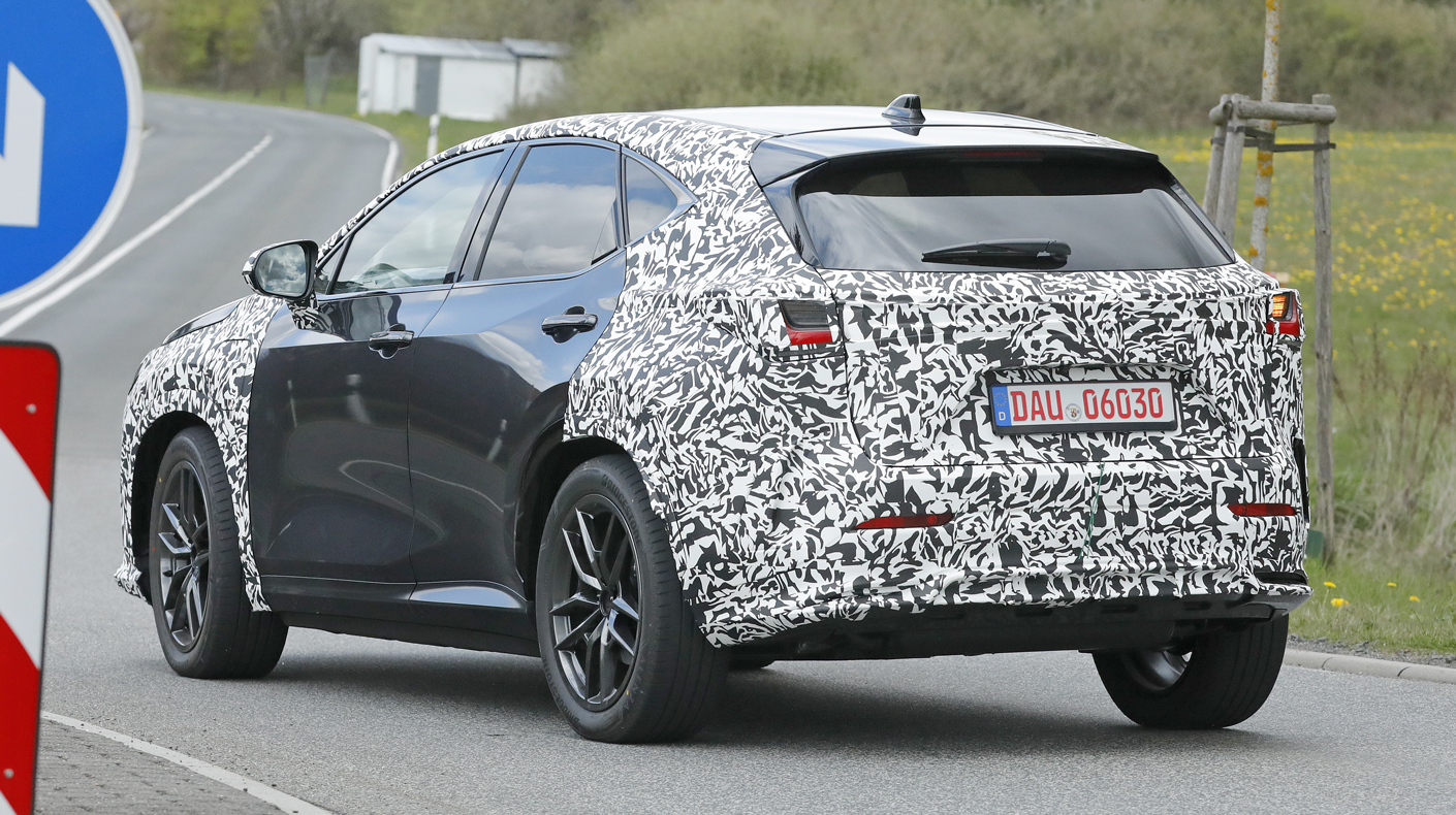 An image of the back of a camouflaged Lexus RX.
