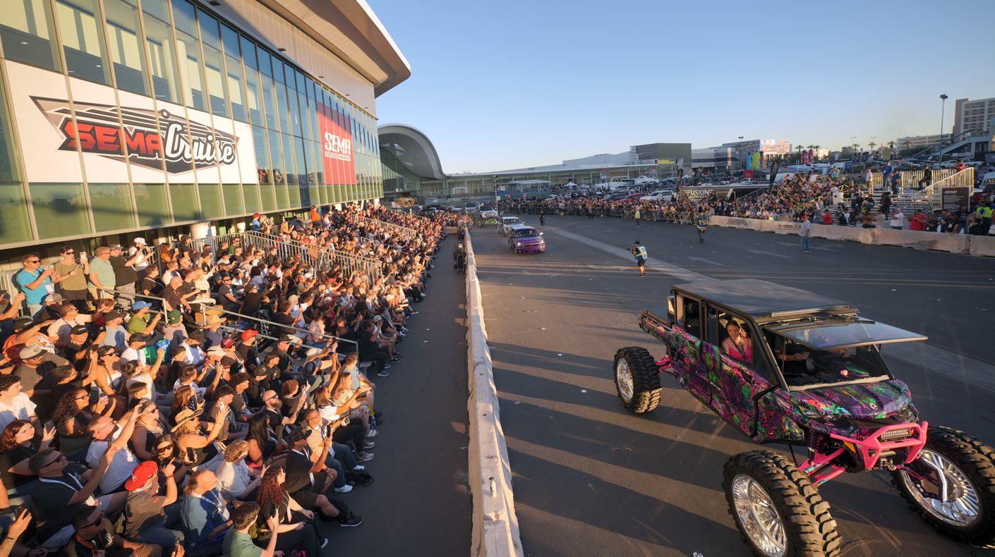 2025 SEMA Cruise parade of feature vehicles at the SEMA Show Las Vegas
