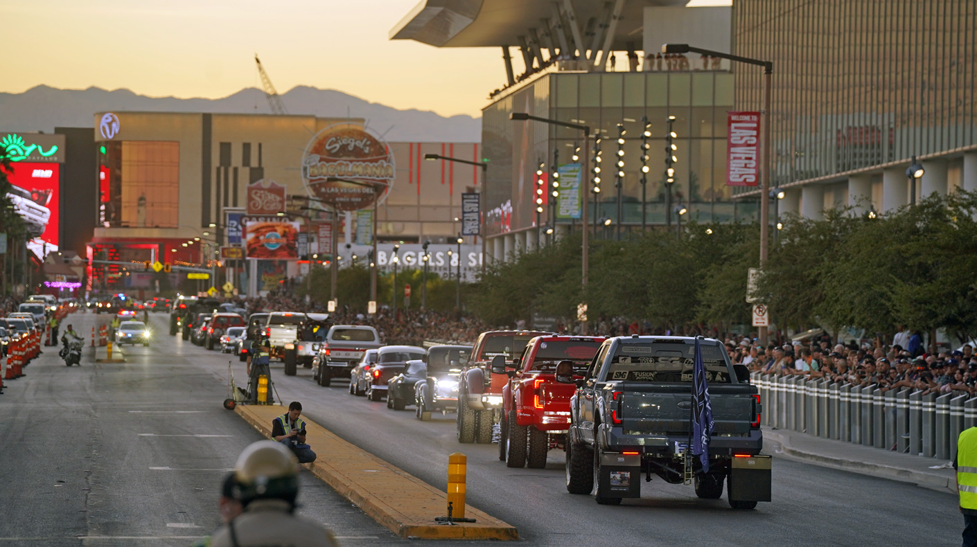 2025 SEMA Cruise parade of feature vehicles at the SEMA Show Las Vegas