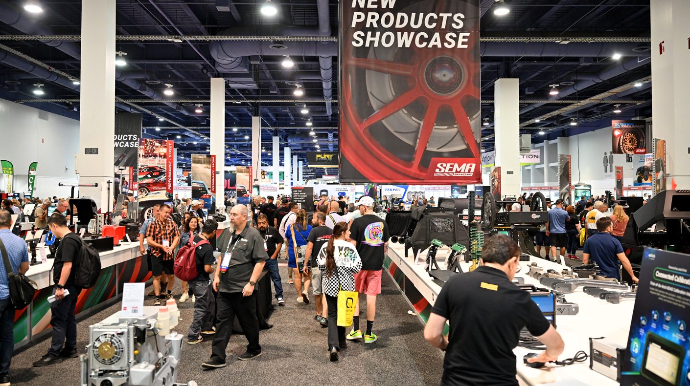 SEMA Show attendees browsing the New Products Showcase.