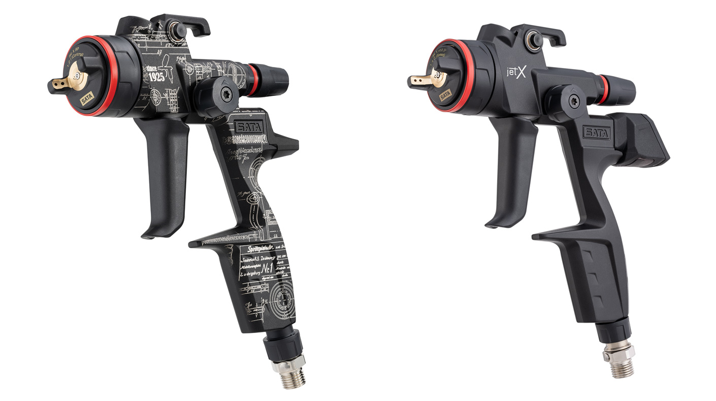 SATA USA spray guns including 100 years edition on the right