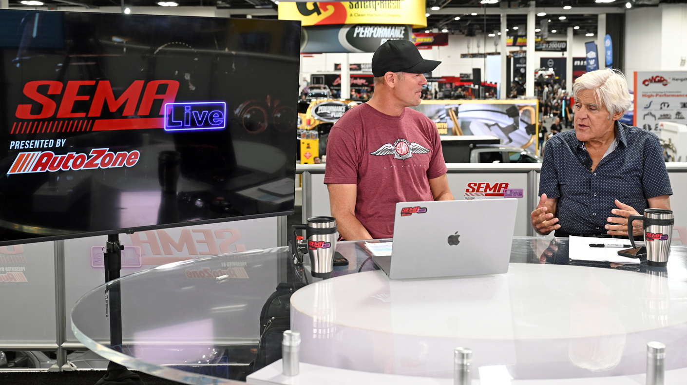 SEMA Live studio with Jay Leno and host SEMA Show 2025