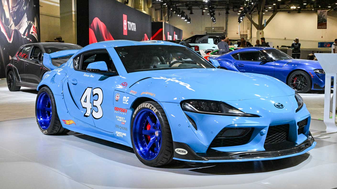A featured vehicle in the Toyota booth at the SEMA Show.