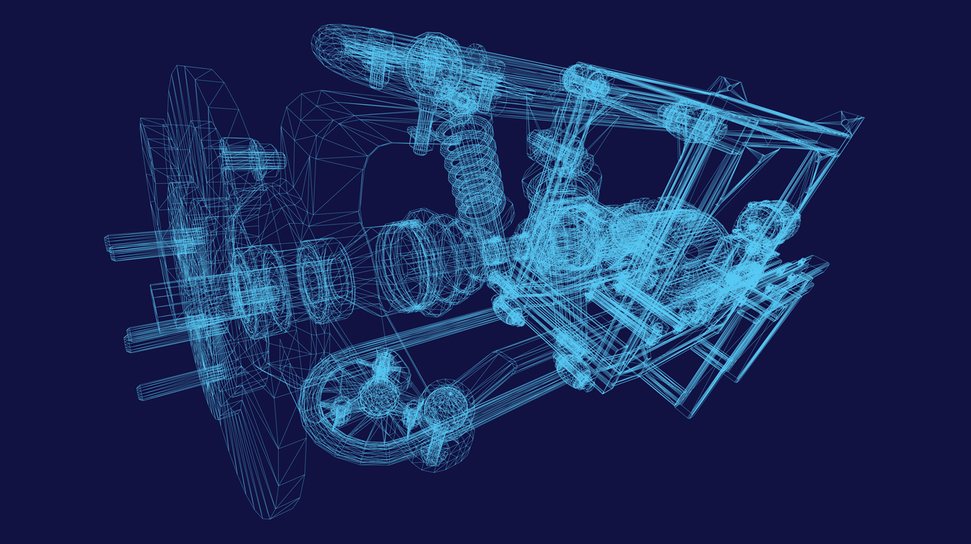 A rendering of an internal combustion engine.