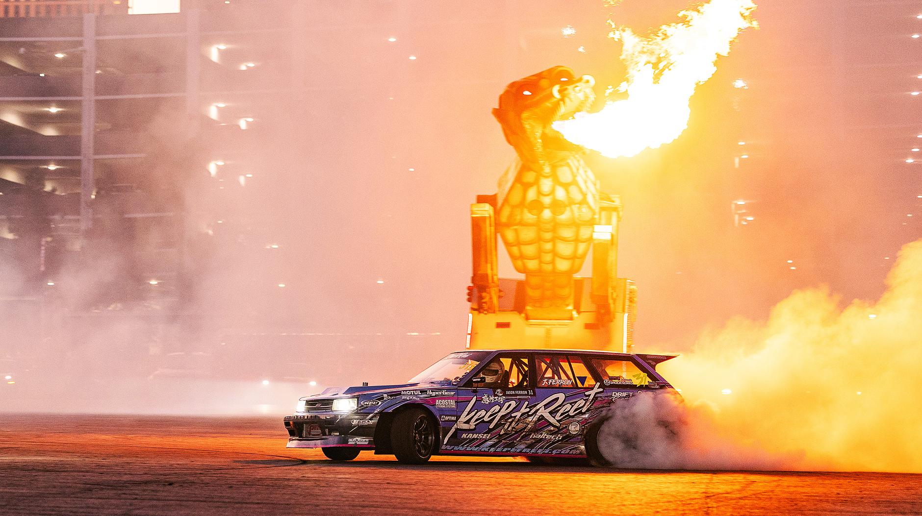 2025 SEMA Fest image of outdoor performance activation with flames
