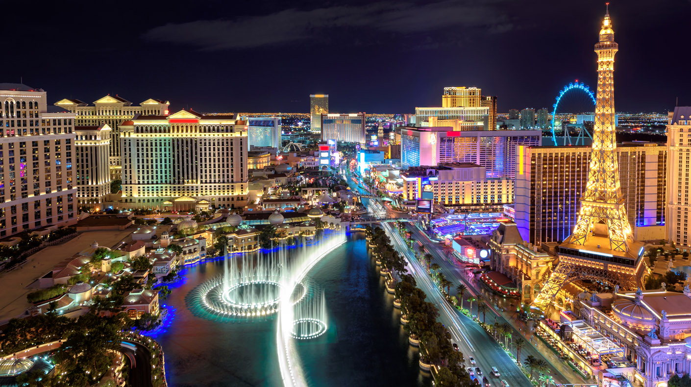Aerial View of the Las Vegas strip at night.