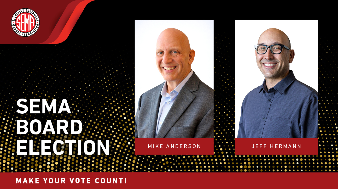 A graphic with the SEMA logo and Board candidates headshots.