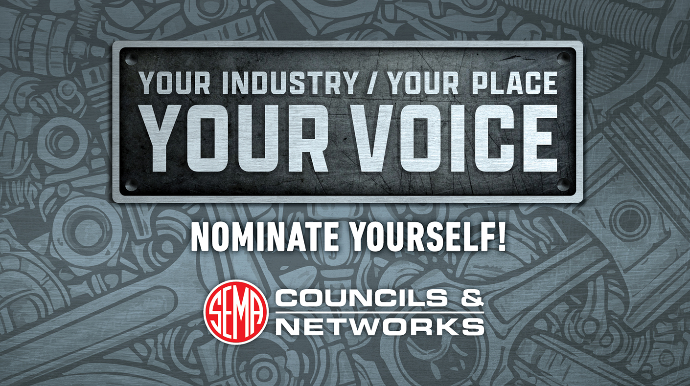 Graphic asking for volunteers to apply to serve on SEMA Council and Network select committees.