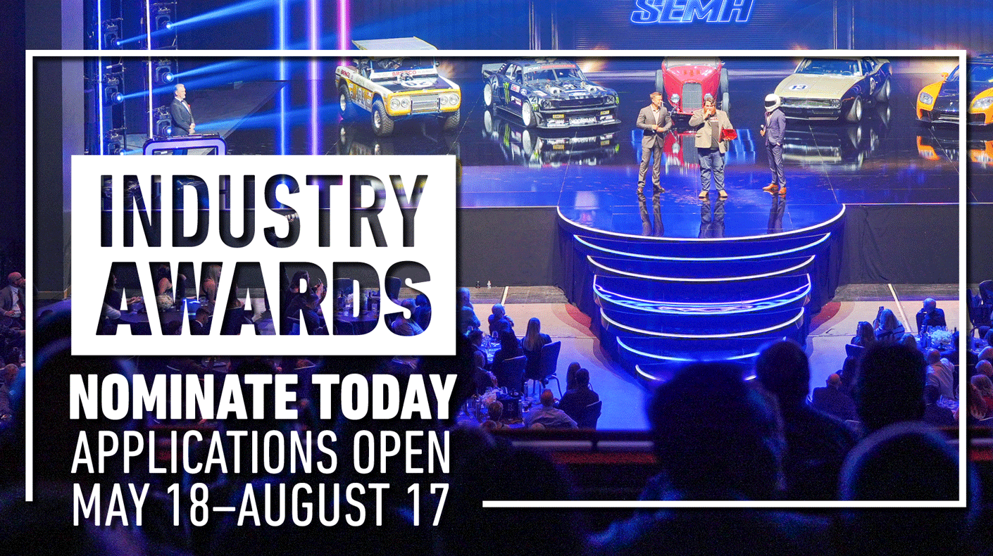 A graphic announcing SEMA Person of the Year Award is open.