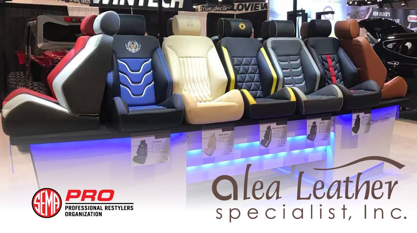 Alea Leather products at the SEMA Show.