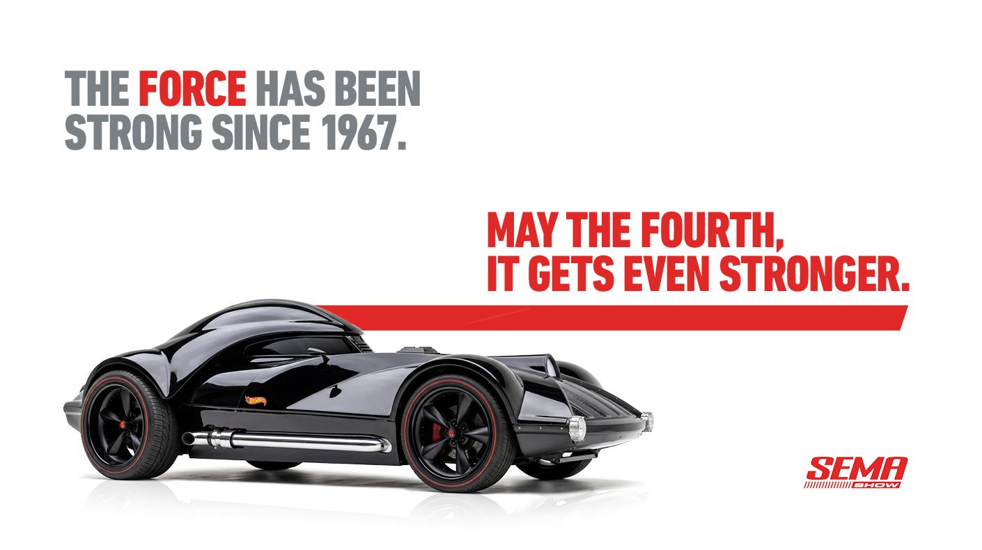 A graphic for SEMA Show registration opening on May 4.