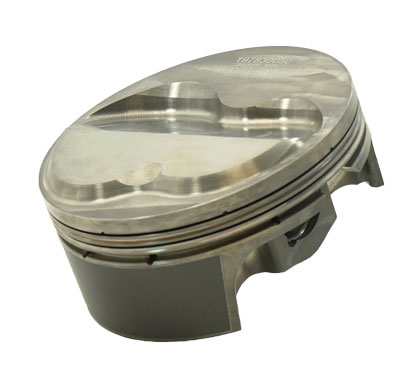  Higher efficiency means cleaner performance, so perfecting every ICE component will be critical to sustainability. Pictured is a modern MAHLE small-block Chevy 23-degree piston dome, complete with gas ports and a GRAFAL skirt coating for cushioning.