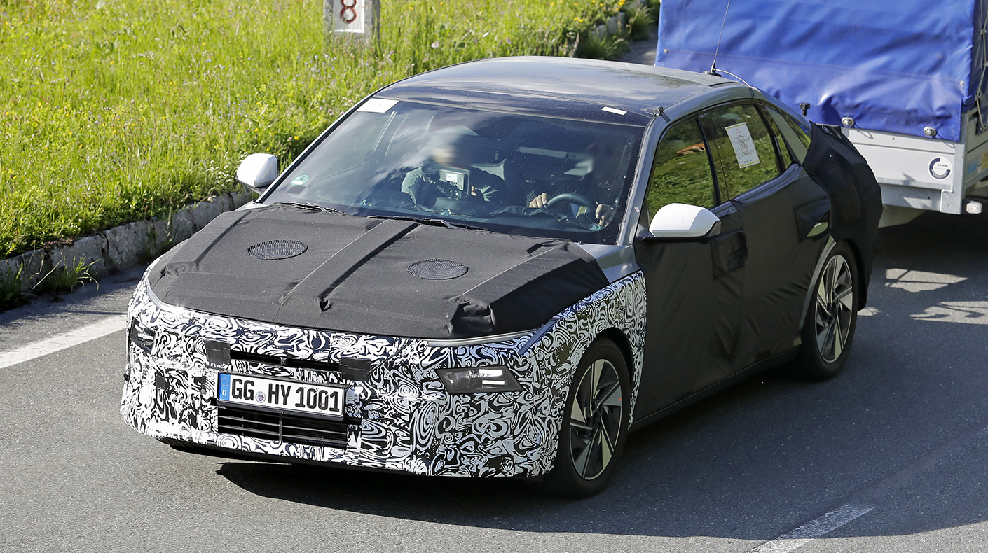Hyundai Elantra prototype testing on the road.