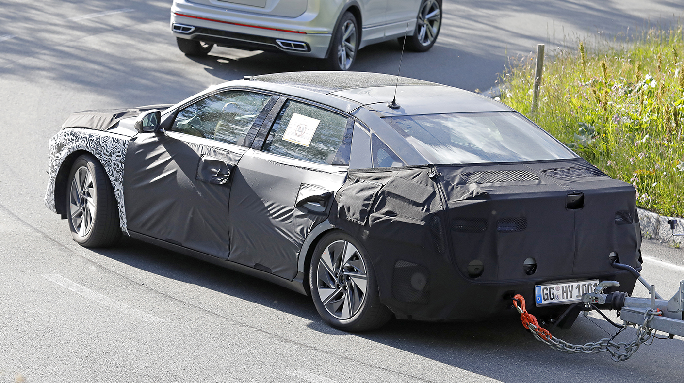 Hyundai Elantra prototype testing on the road.