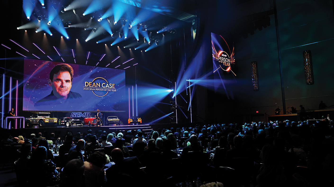 A photo of Dean Case being announced as the 2025 SEMA Person of the Year at the 2025 SEMA Show.