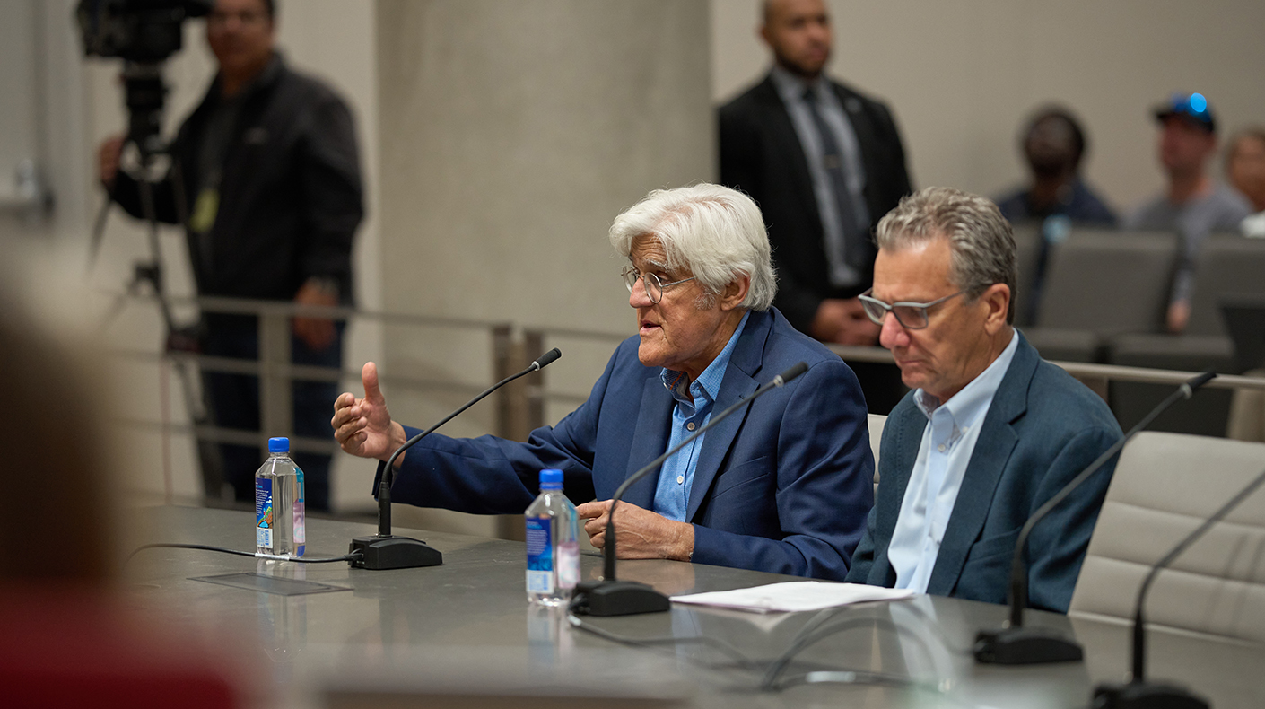 Jay Leno and SEMA CEO Mike Spagnola advocating for Leno's Law