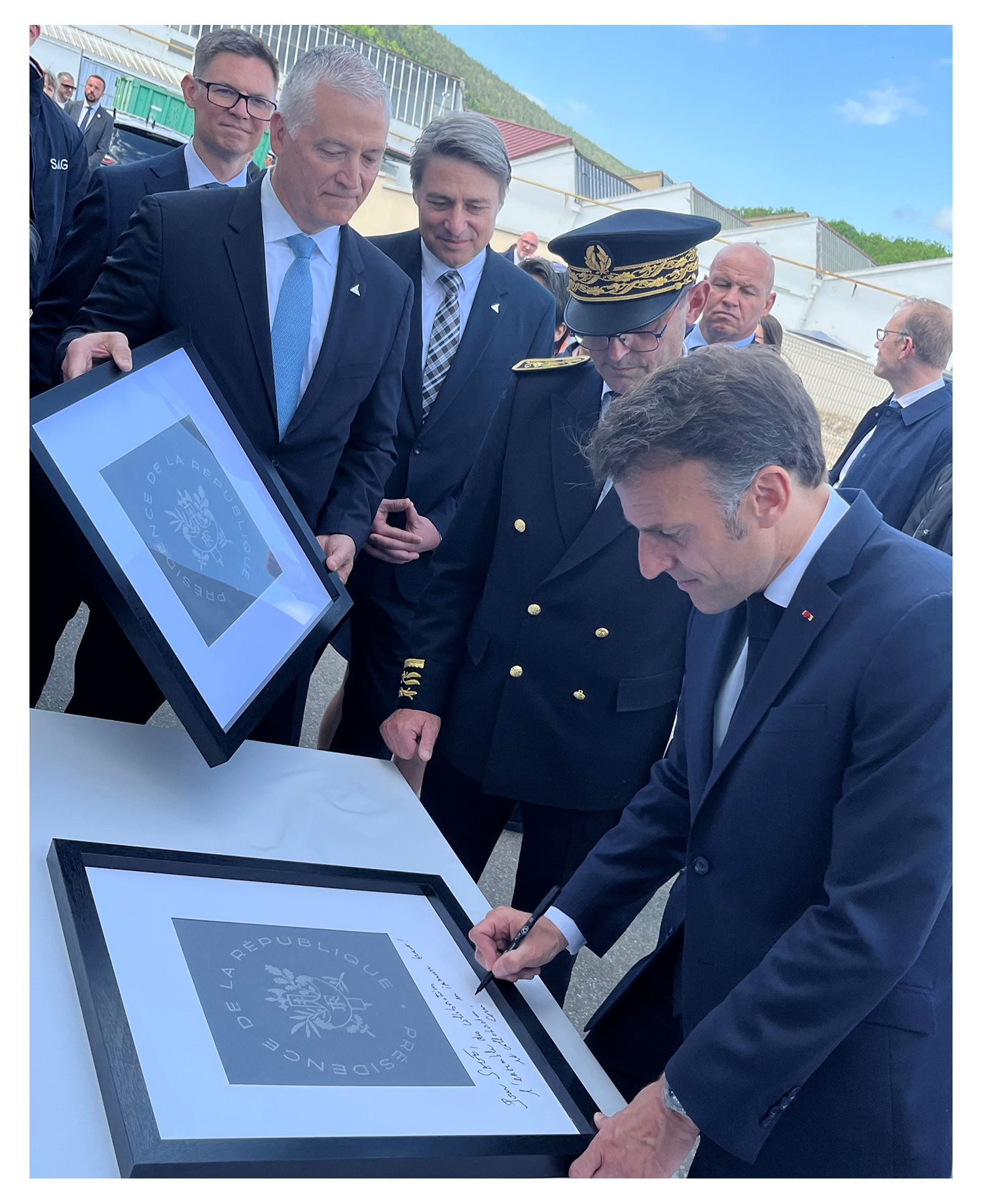 French President Emmanuel Macron at a groundbreaking.