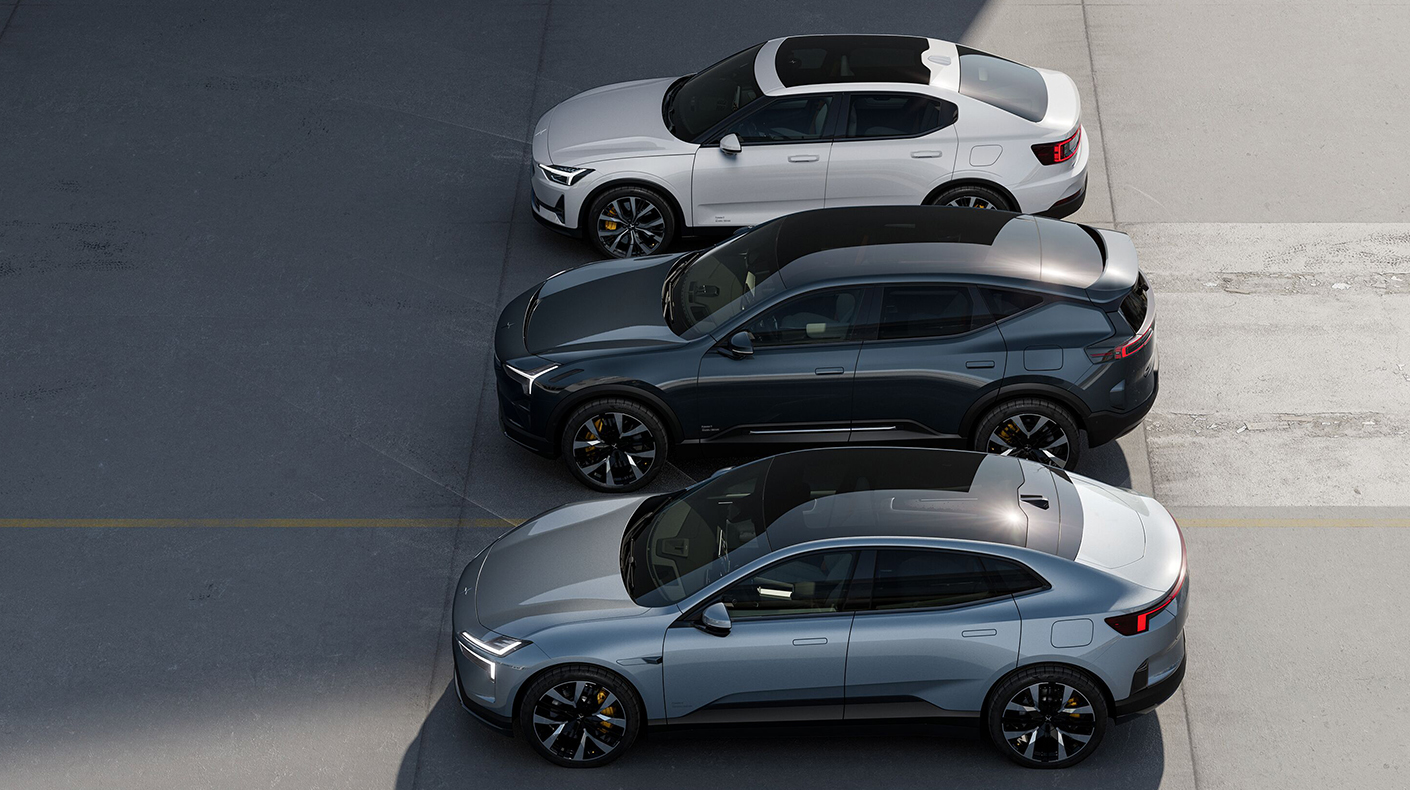 A lineup of Polestar cars.