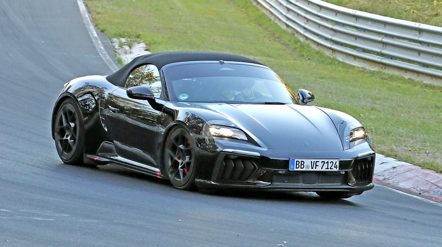 Electric Porsche Boxster testing on track.