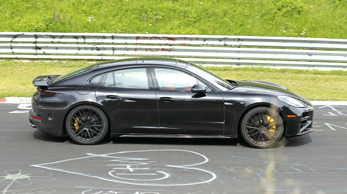 The Porsche Panamera testing on track in Germany.