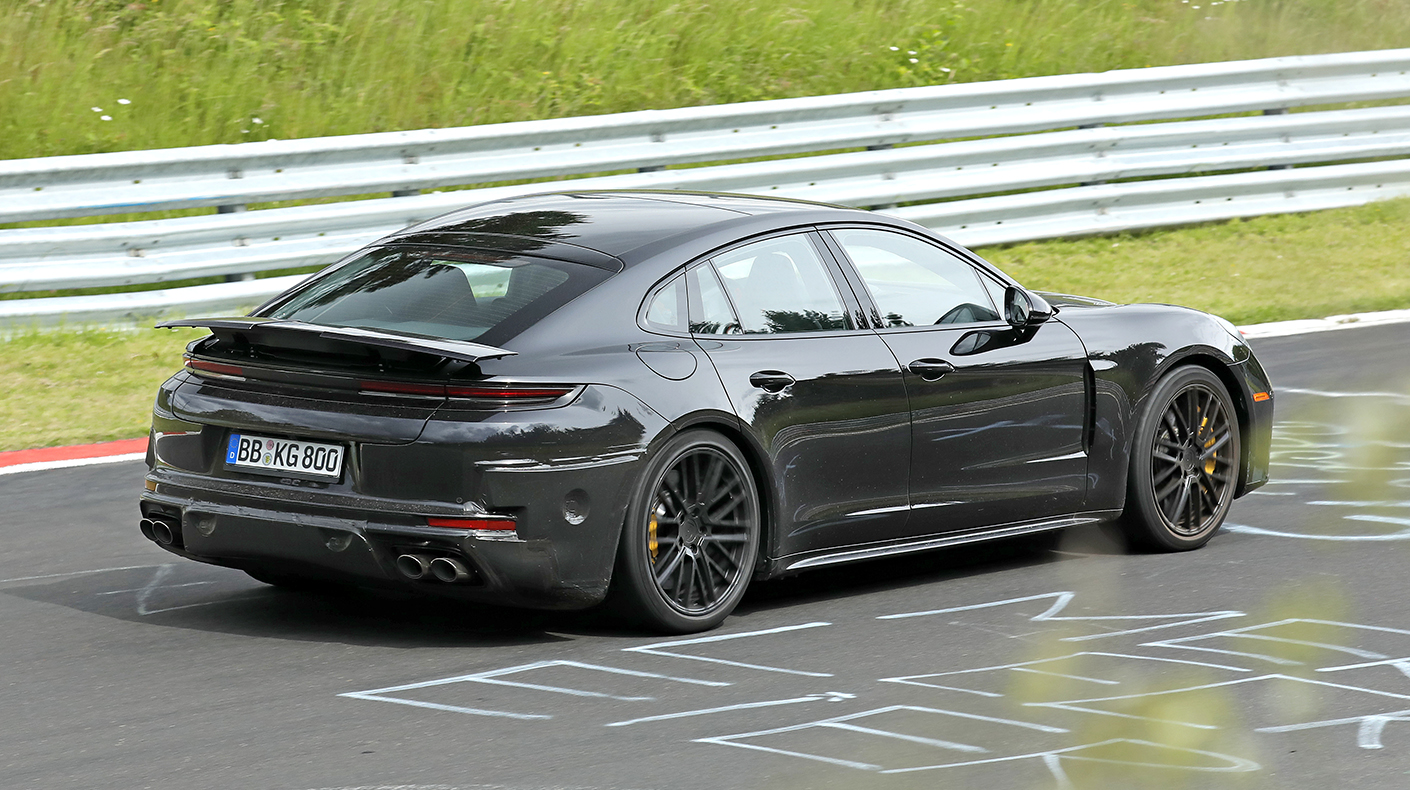 The Porsche Panamera testing on track in Germany.