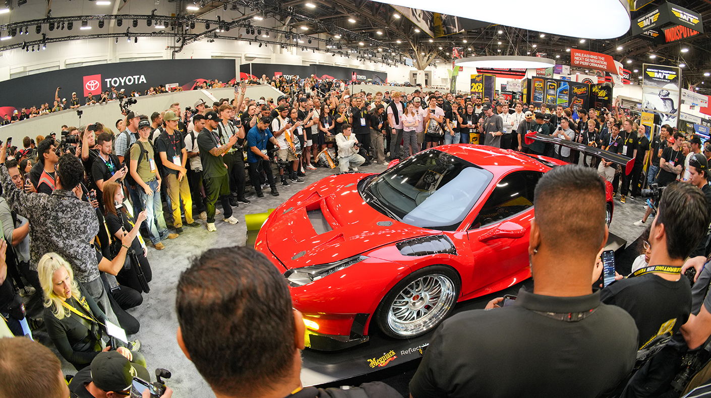 A vehicle reveal on the SEMA Show floor.