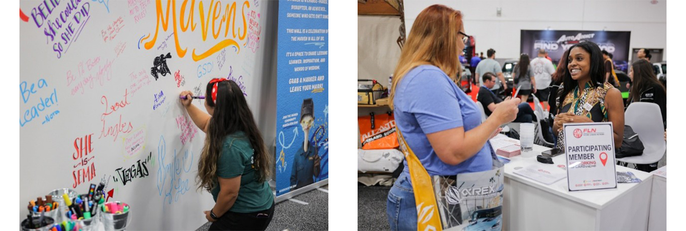 People in the SBN Booth at the 2025 SEMA Show.