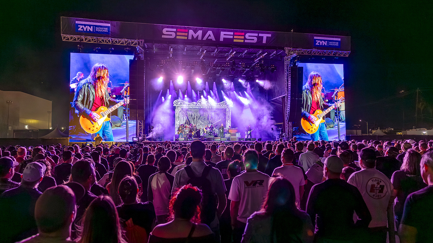 An aerial shot of the crowd and stage at SEMA Fest.