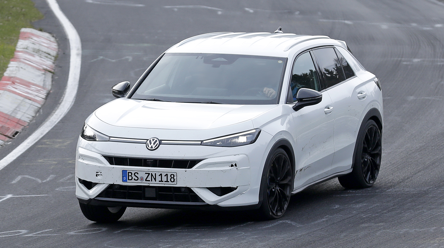 The VW T Roc R SUV prototype testing on track.