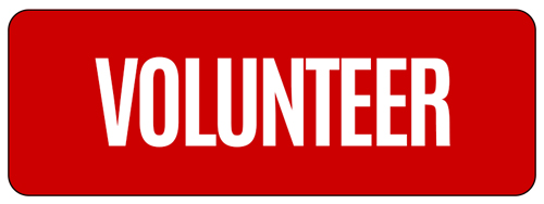 Red button with white text, with the word "VOLUNTEER."