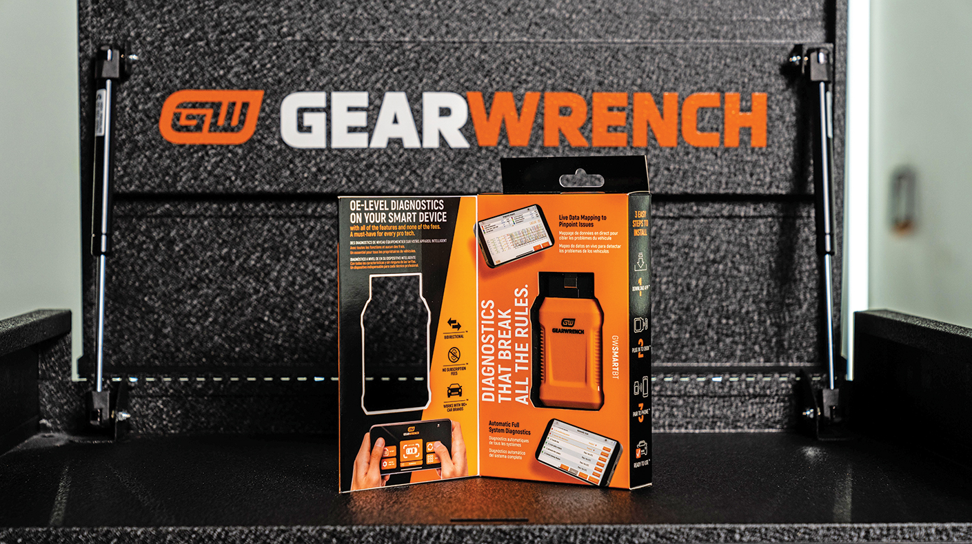 A Gearwrench package sitting on a tool box.